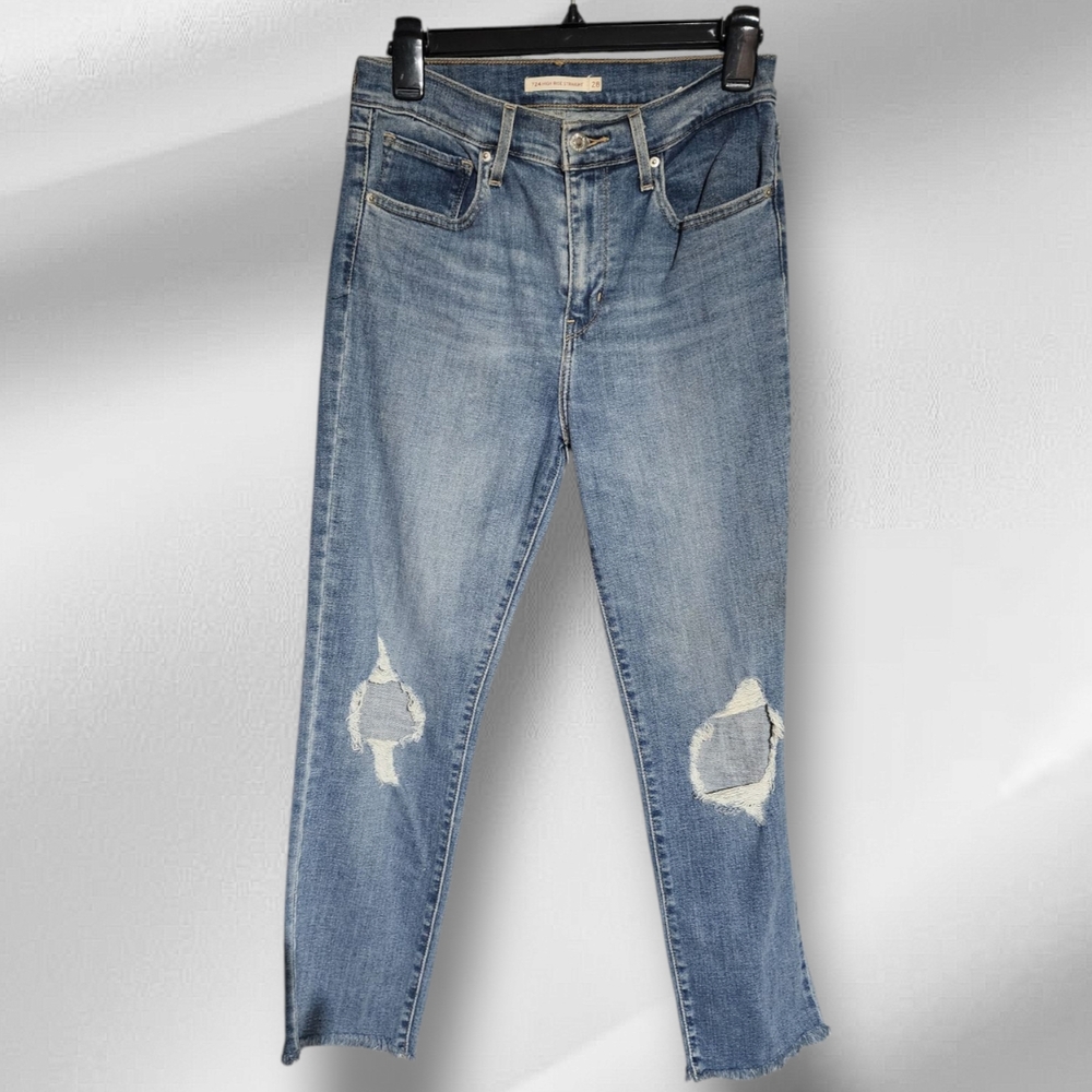 Levi's Blue Ankle Cropped Distressed Jeans